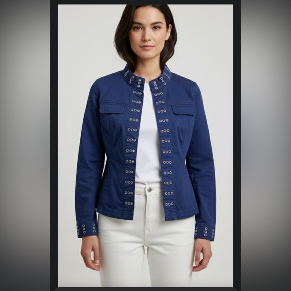 LAL Live A Little Riveted Navy Blue Jacket Size L Very Good Condition!